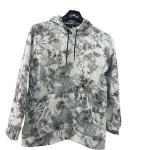 BURNSIDE Y2K HOODIE MENS MEDIUM TECH FLEECE‎ PULLOVER SKATER WHITE TIE DYE NEW